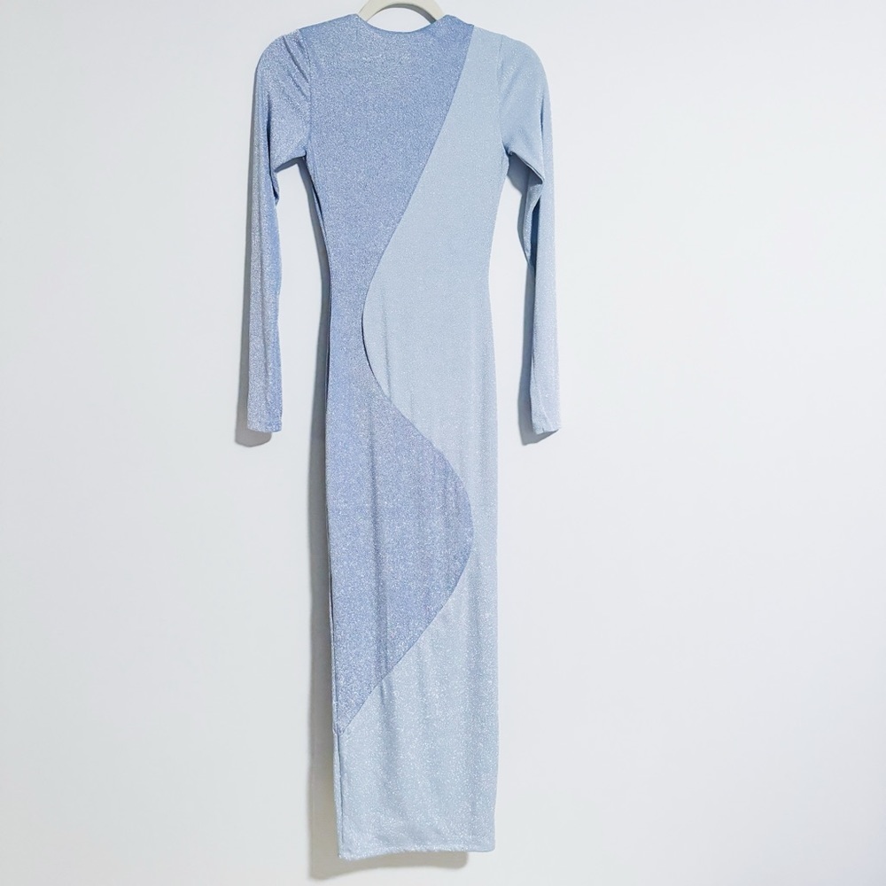 Naked Wardrobe - Blue Glitter Fitted Maxi Dress - Picture 4 of 5